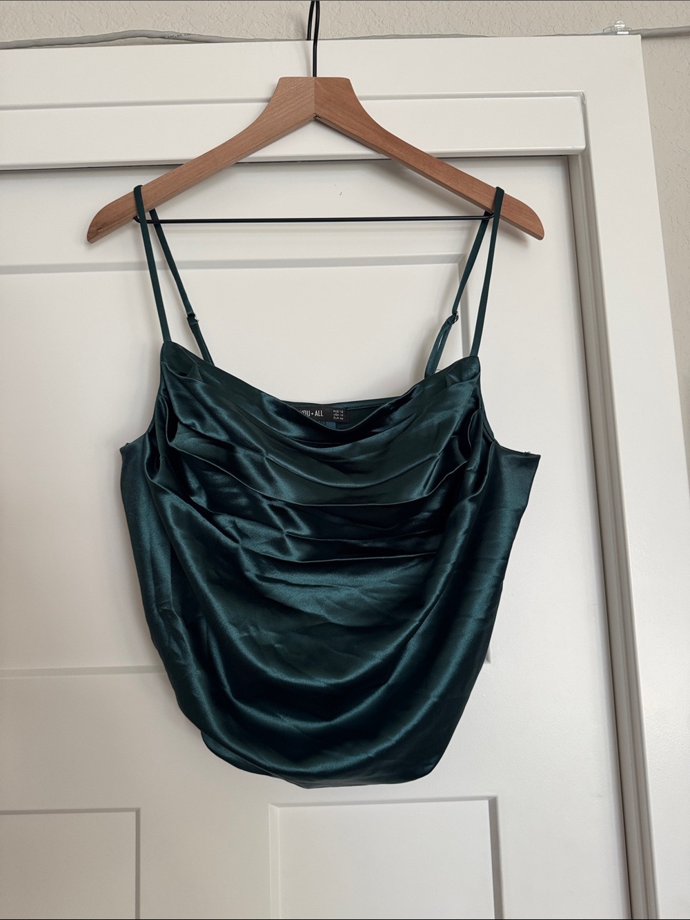 YOU+ALL Satin Cowl Neck Spaghetti Strap Crop Top
